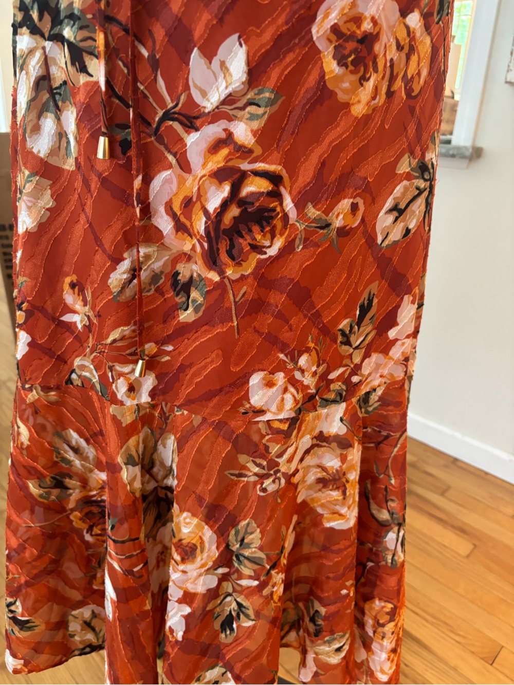 White House Black Market Rust Floral Wrap Midi Dress - Picture 5 of 7